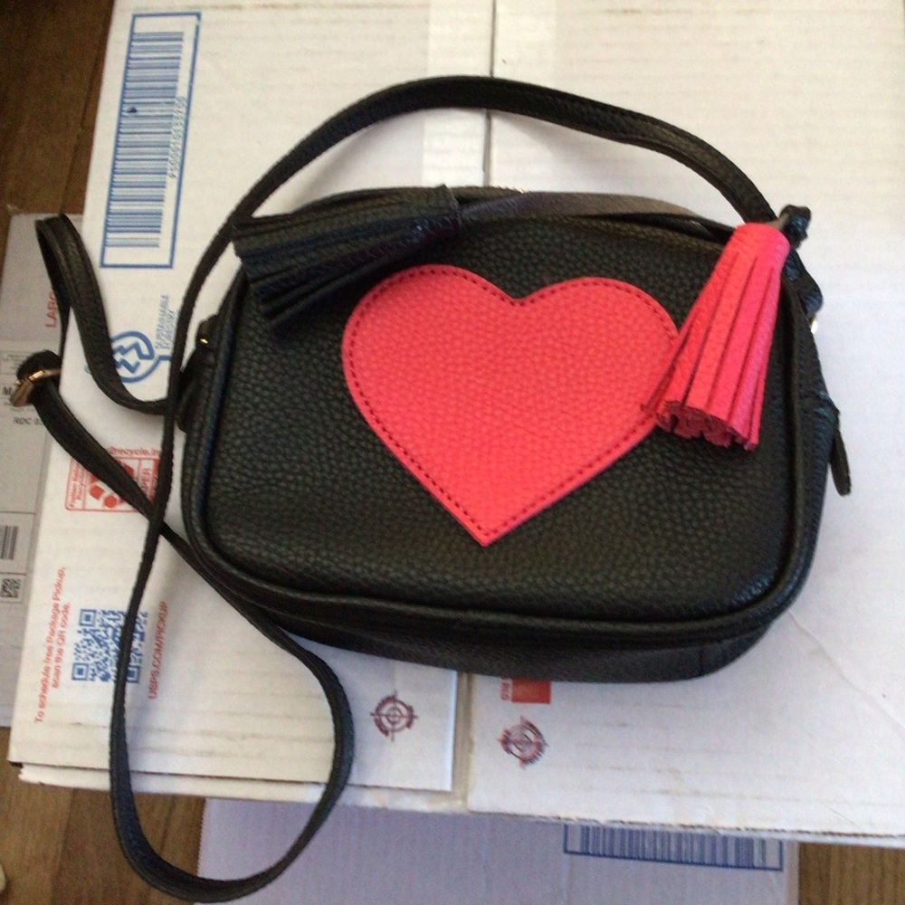 Black and Red Heart Crossbody Leather Bag